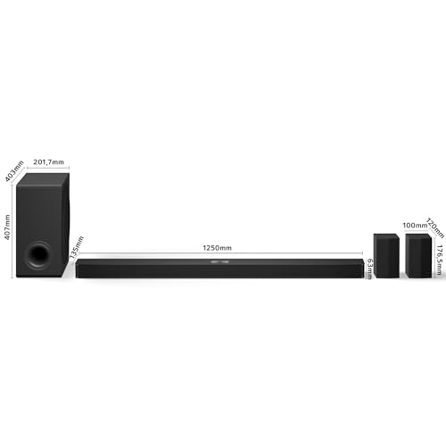 LG S90TR - Barra de Sonido Inteligente, 670W Potencia y 7.1.3 Canales, Altavoces Dobles Traseros Inalámbricos, 3 Altavoces Verticales, Sonido Envolvente Dolby Atmos y DTS:X, Hi-Res 24bits/96kHz