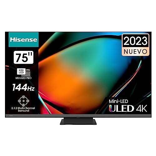 Hisense 75U8KQ Mini-LED VIDAA Smart TV, 75 Pulgadas Televisor, Quantum Dot Colour, 2.1.2 Sonido multicanal, Modo Juego de 144Hz, Dolby Vision IQ & Dolby Atmos (Nuevo 2023)