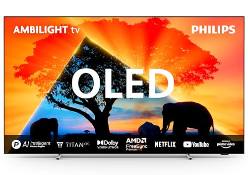Philips Ambilight 55OLED769: Smart TV 4K OLED - Pantalla de 55 Pulgadas con P5 AI Picture, Titan OS, Dolby Vision y Dolby Atmos Sound, Funciona con Alexa y Asistente de Google - Marco Metálico