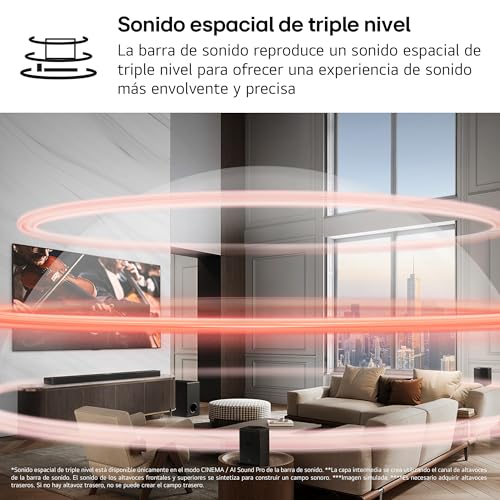 LG S90TR - Barra de Sonido Inteligente, 670W Potencia y 7.1.3 Canales, Altavoces Dobles Traseros Inalámbricos, 3 Altavoces Verticales, Sonido Envolvente Dolby Atmos y DTS:X, Hi-Res 24bits/96kHz